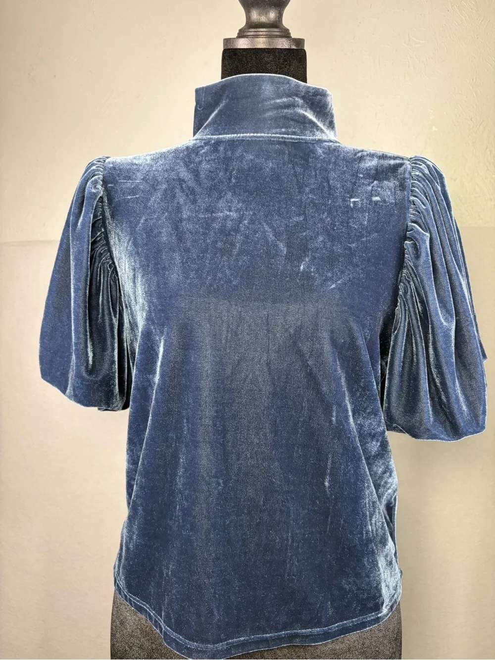 Free People Velvet Puff Sleeve Top - Slate Blue